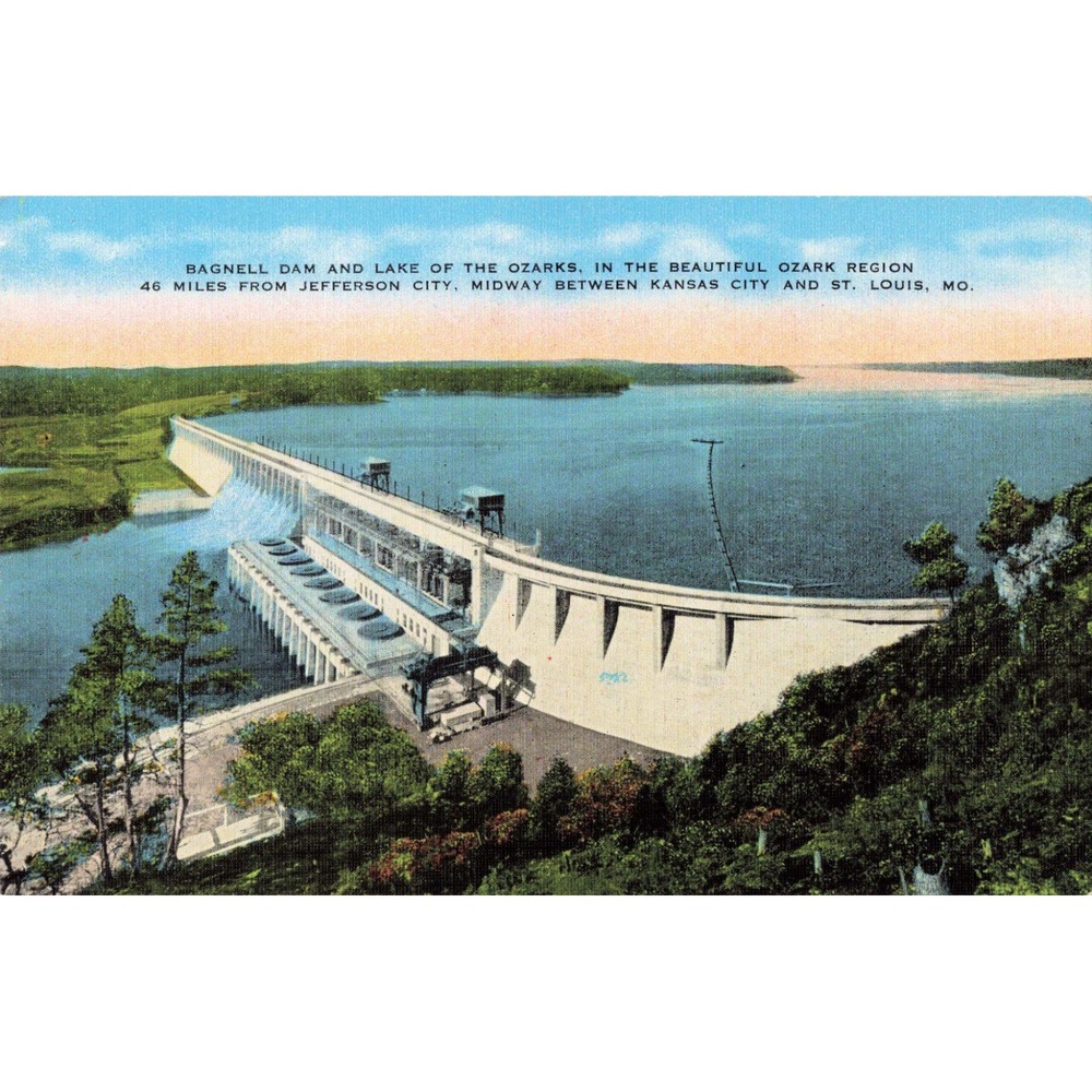 Bagnell Dam Lake of the Ozarks Missouri Vtg Linen Postcard Roadside Americana - Picture 1 of 2